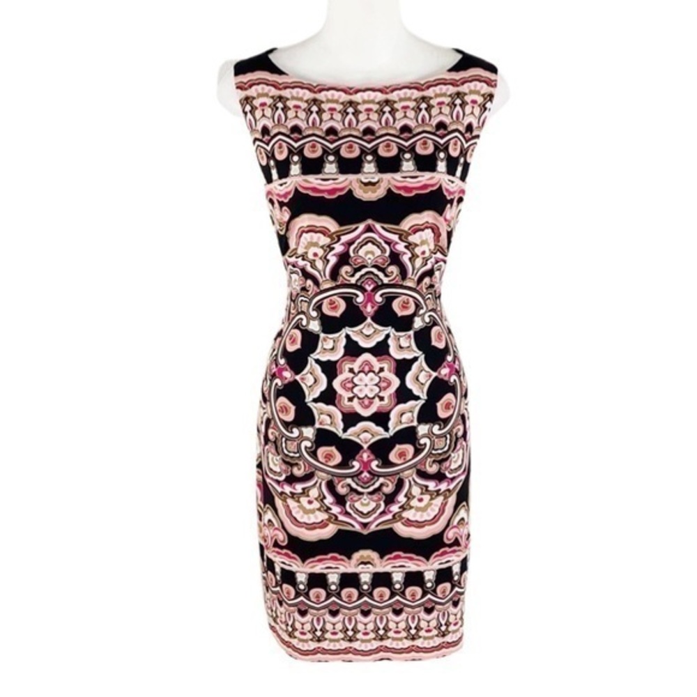 Cache black pink printed bodycon dress J2